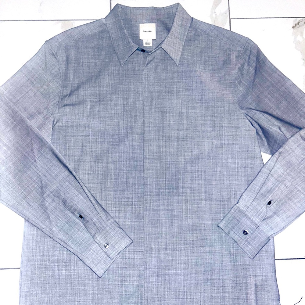 (SOLD OFFSITE) CALVIN KLEIN COLLECTION Mens slub-texture button down shirt